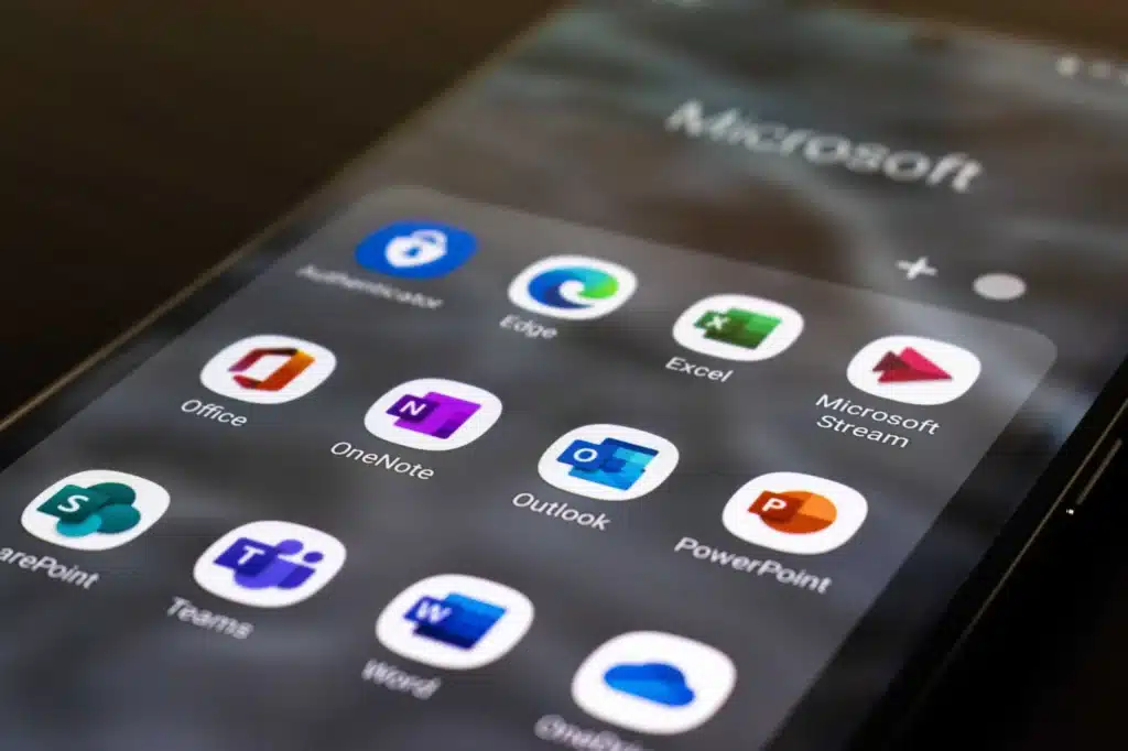 Microsoft apps being shown on an Android phone.